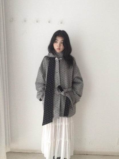 SicAstra Black Grey Polka Dot Scarf Belted Wide Fit Women&