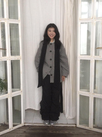 SicAstra Black Grey Polka Dot Scarf Belted Wide Fit Women&
