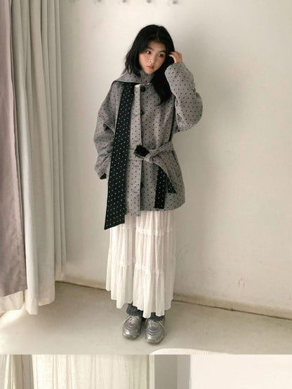 SicAstra Black Grey Polka Dot Scarf Belted Wide Fit Women&