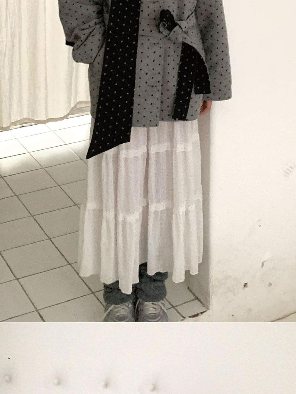 SicAstra Black Grey Polka Dot Scarf Belted Wide Fit Women&