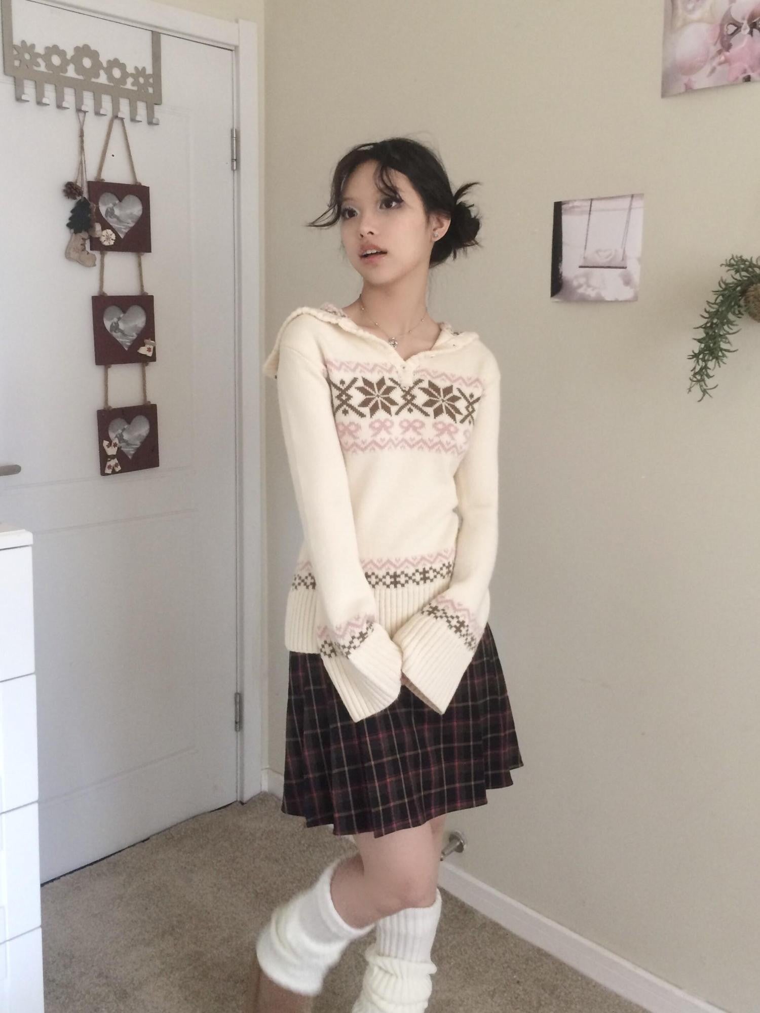 SicAstra Cute Snowflake Bow Hooded Vintage Fitted Women&