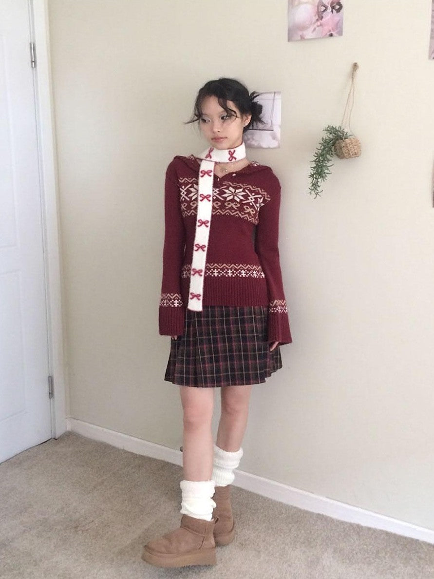 SicAstra Cute Snowflake Bow Hooded Vintage Fitted Women&