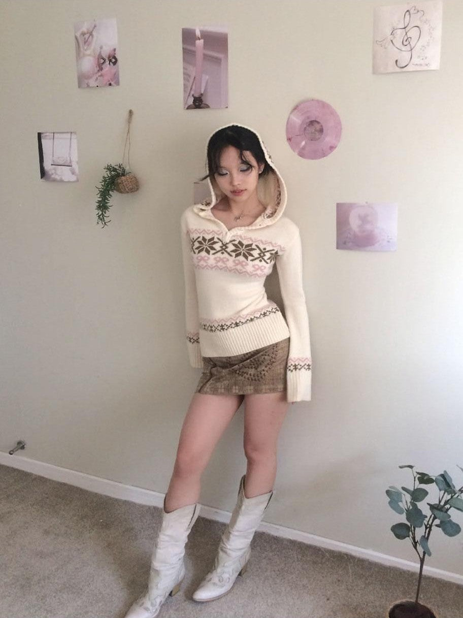 SicAstra Cute Snowflake Bow Hooded Vintage Fitted Women&