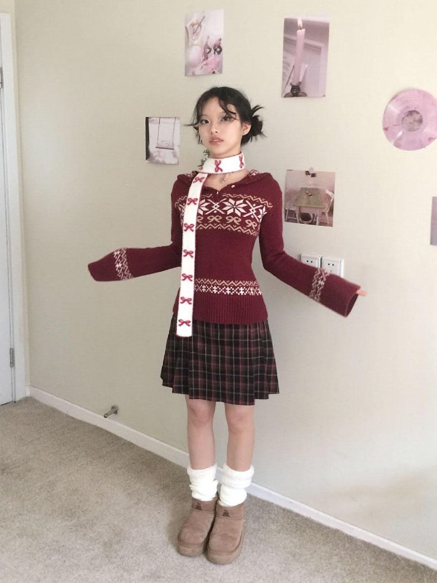 SicAstra Cute Snowflake Bow Hooded Vintage Fitted Women&