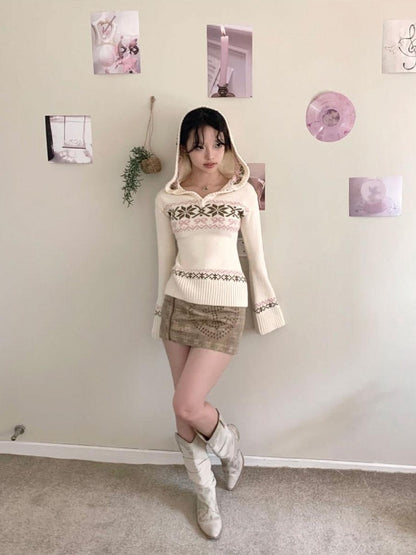 SicAstra Cute Snowflake Bow Hooded Vintage Fitted Women&