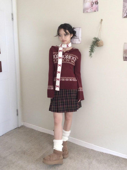 SicAstra Cute Snowflake Bow Hooded Vintage Fitted Women&