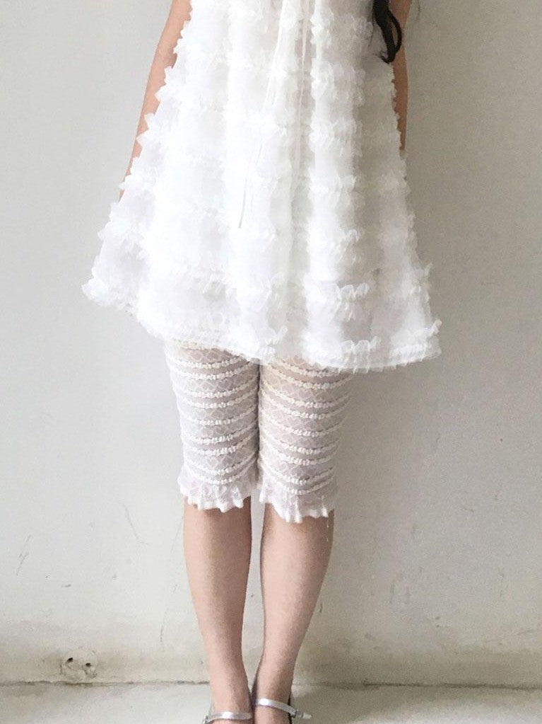 SicAstra Girlish Lace Tulle Spaghetti Strap Bow Tie Tiered Women&