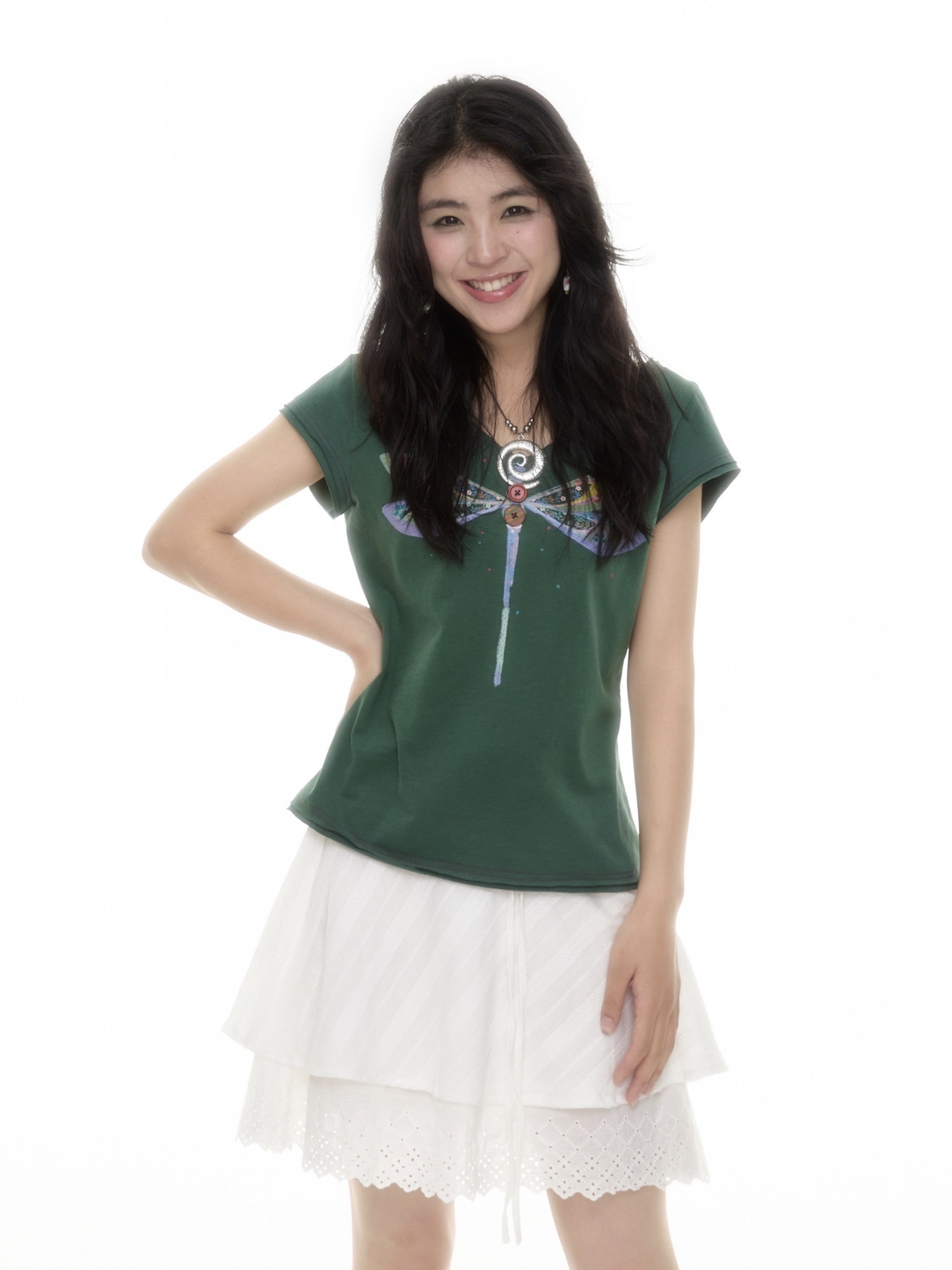SicAstra_Hand_Painted_Dragonfly_V-neck_Double_Layer_Women&
