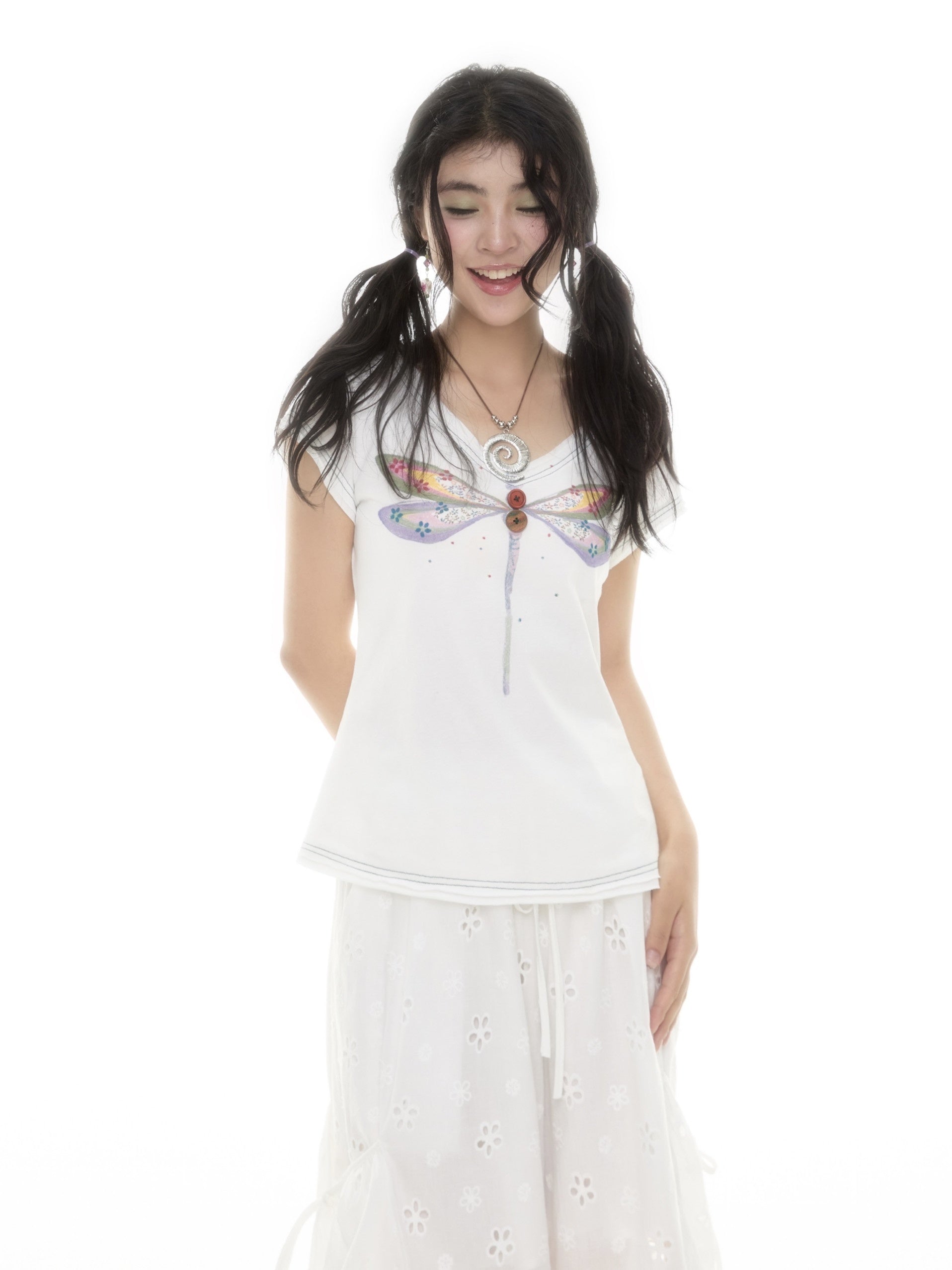SicAstra_Hand_Painted_Dragonfly_V-neck_Double_Layer_Women&