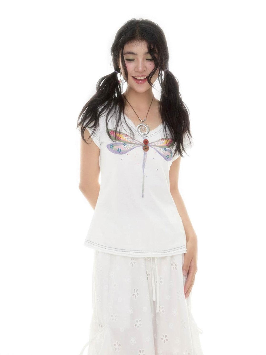 SicAstra Hand Painted Dragonfly V-neck Double Layer Women&
