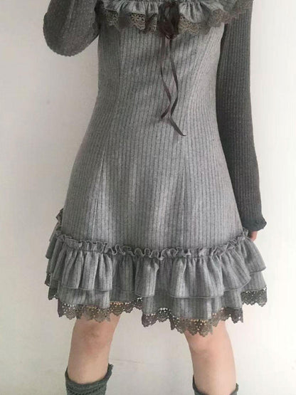 SicAstra Lace Ruffle Wool Blend Women&
