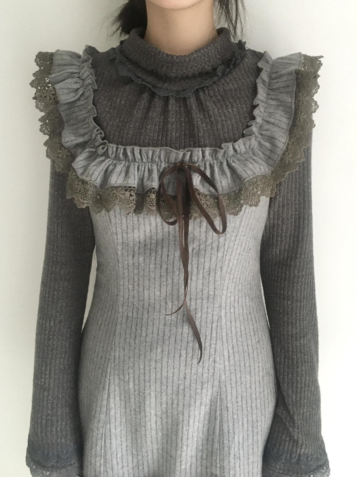 SicAstra Lace Ruffle Wool Blend Women&