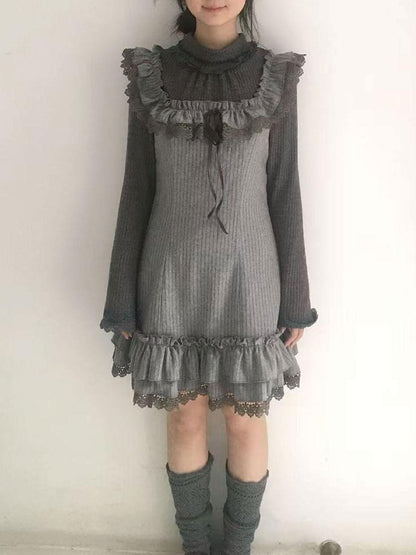SicAstra Lace Ruffle Wool Blend Women&
