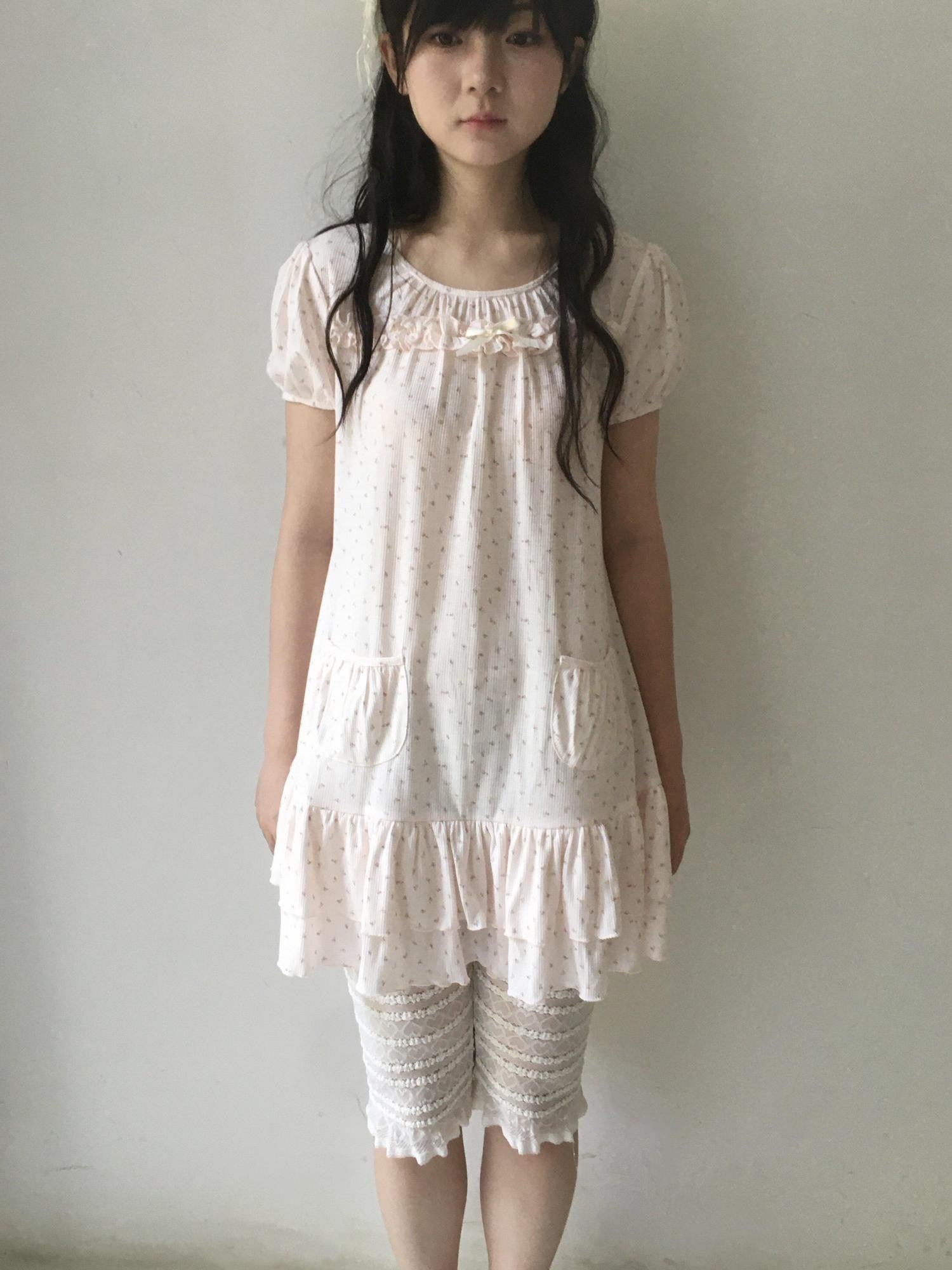 SicAstra Light Pink Ditsy Floral Ruffle Trim Puff Sleeve Women&