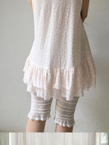 SicAstra Light Pink Ditsy Floral Ruffle Trim Puff Sleeve Women&
