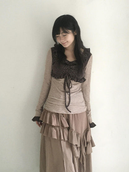 SicAstra Oatmeal Ruffle Tie Cinched Waist Women&