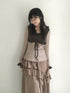 SicAstra Oatmeal Ruffle Tie Cinched Waist Women&