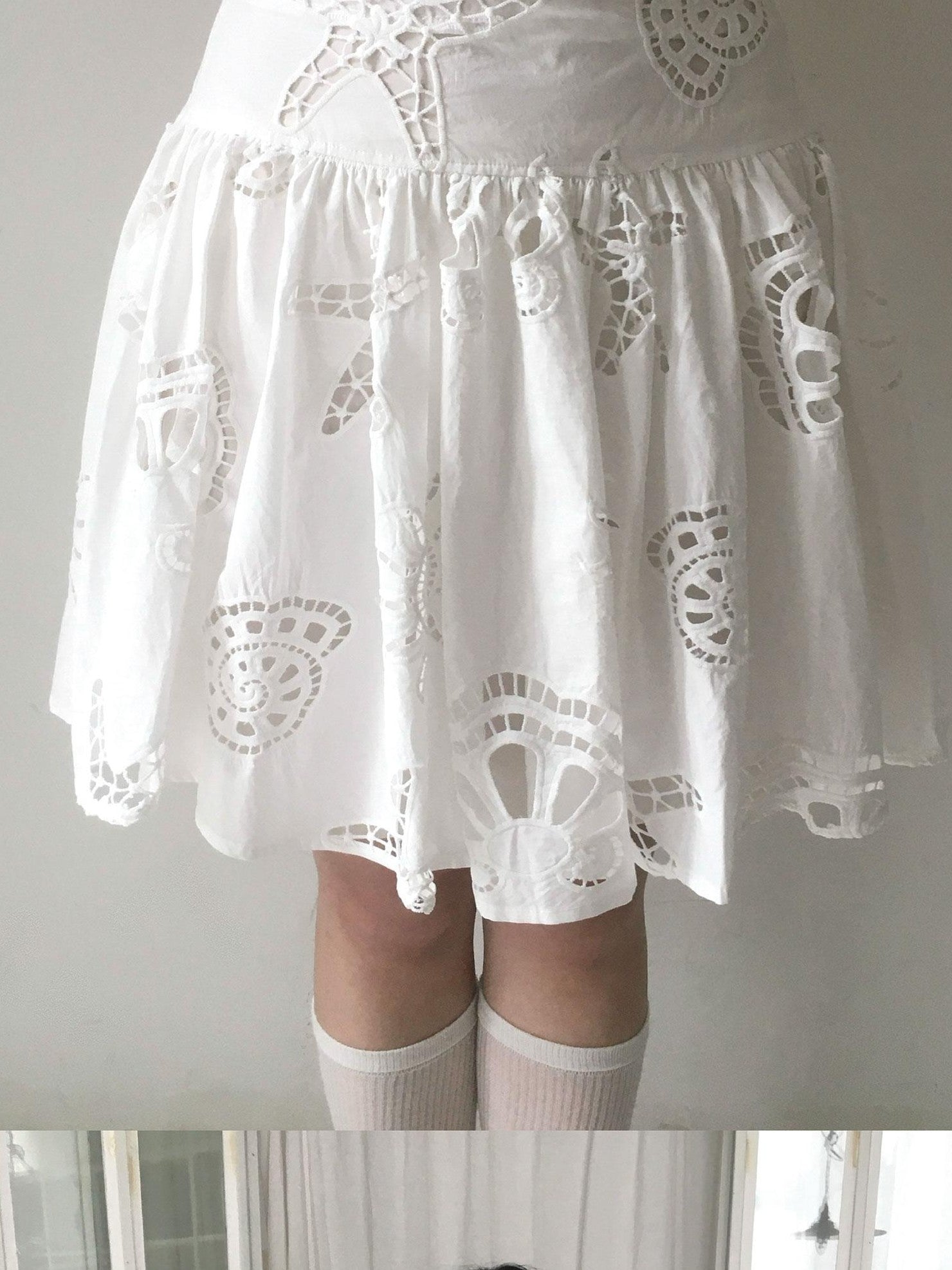 SicAstra Ocean Motif Openwork Jacquard Pleated Flared Women&
