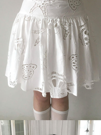SicAstra Ocean Motif Openwork Jacquard Pleated Flared Women&