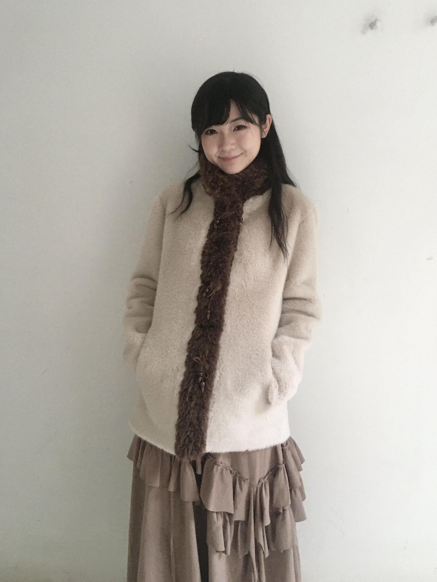 SicAstra Off White Curly Fur Splice Mid Length Vintage Women&