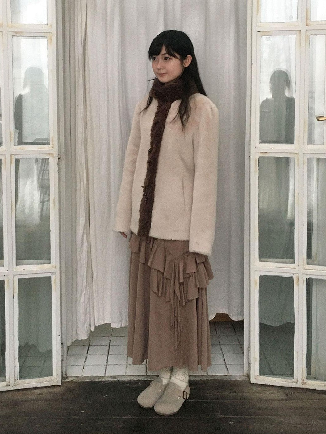 SicAstra Off White Curly Fur Splice Mid Length Vintage Women&