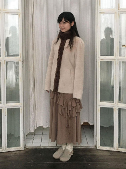 SicAstra Off White Curly Fur Splice Mid Length Vintage Women&