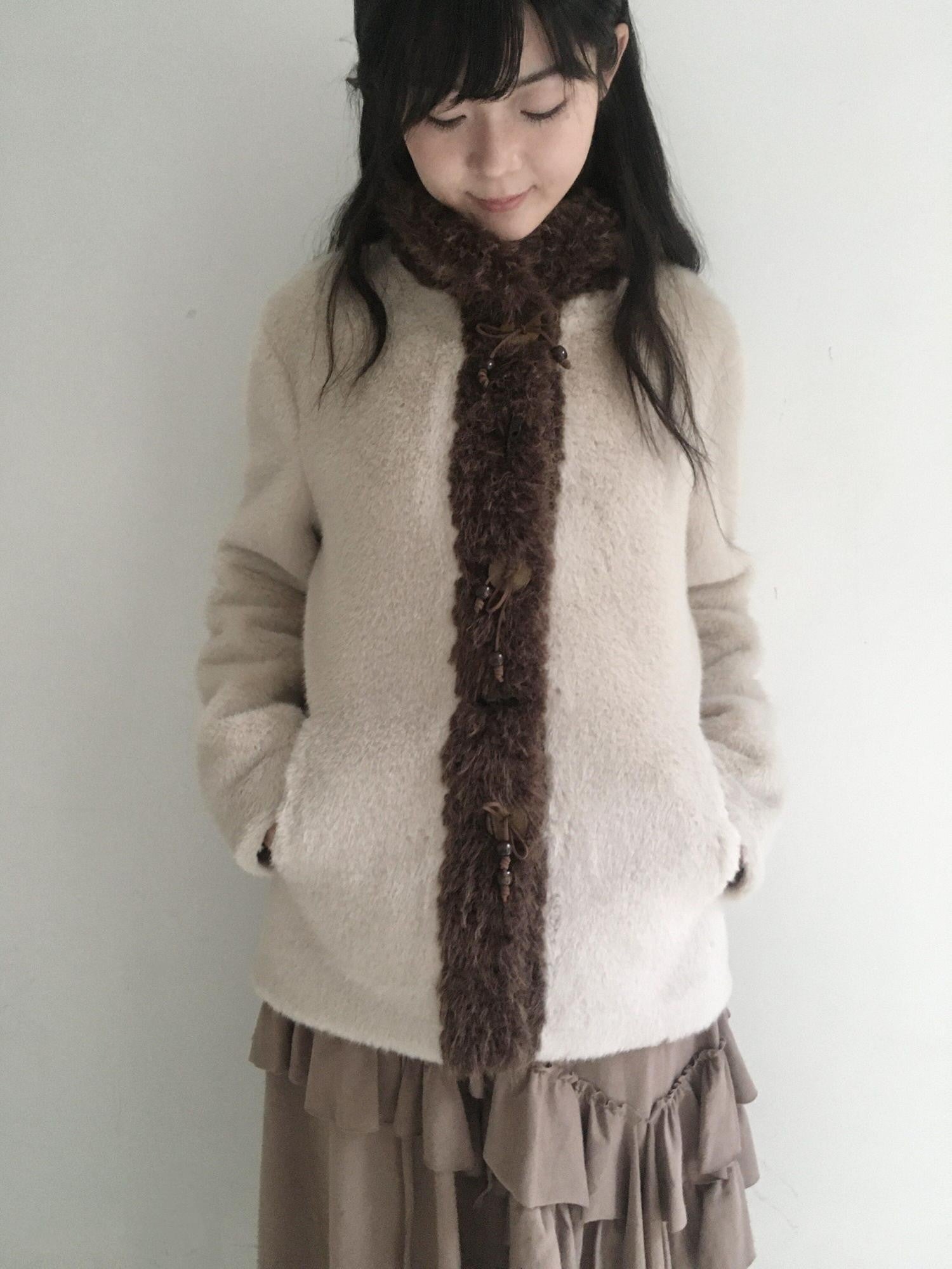 SicAstra Off White Curly Fur Splice Mid Length Vintage Women&