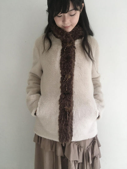 SicAstra Off White Curly Fur Splice Mid Length Vintage Women&