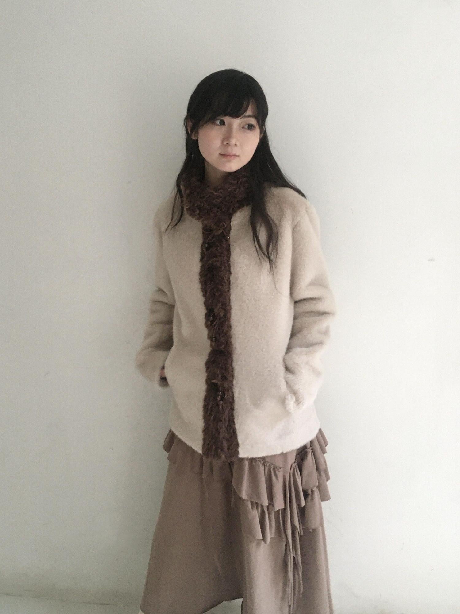SicAstra Off White Curly Fur Splice Mid Length Vintage Women&