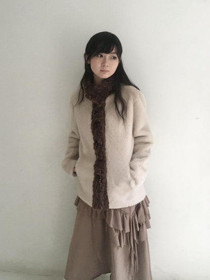 SicAstra Off White Curly Fur Splice Mid Length Vintage Women&