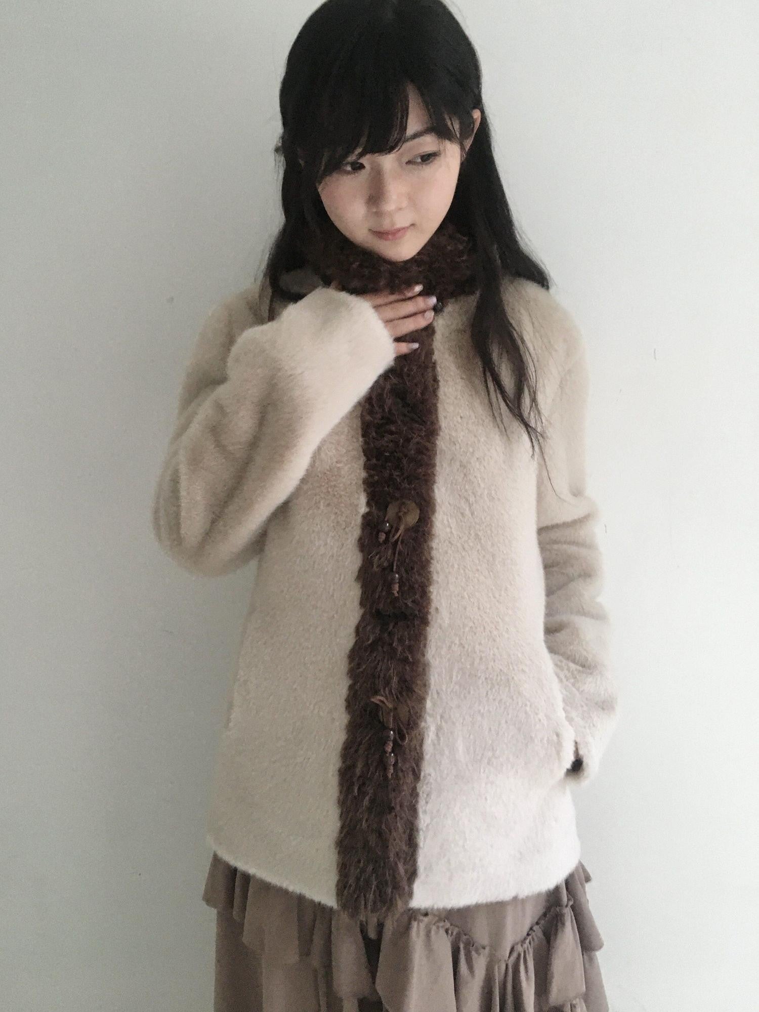 SicAstra Off White Curly Fur Splice Mid Length Vintage Women&
