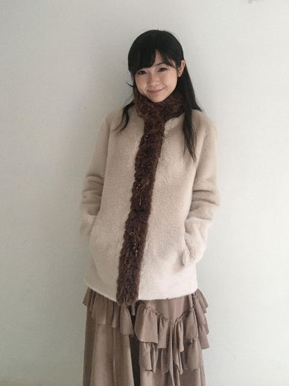 SicAstra Off White Curly Fur Splice Mid Length Vintage Women&