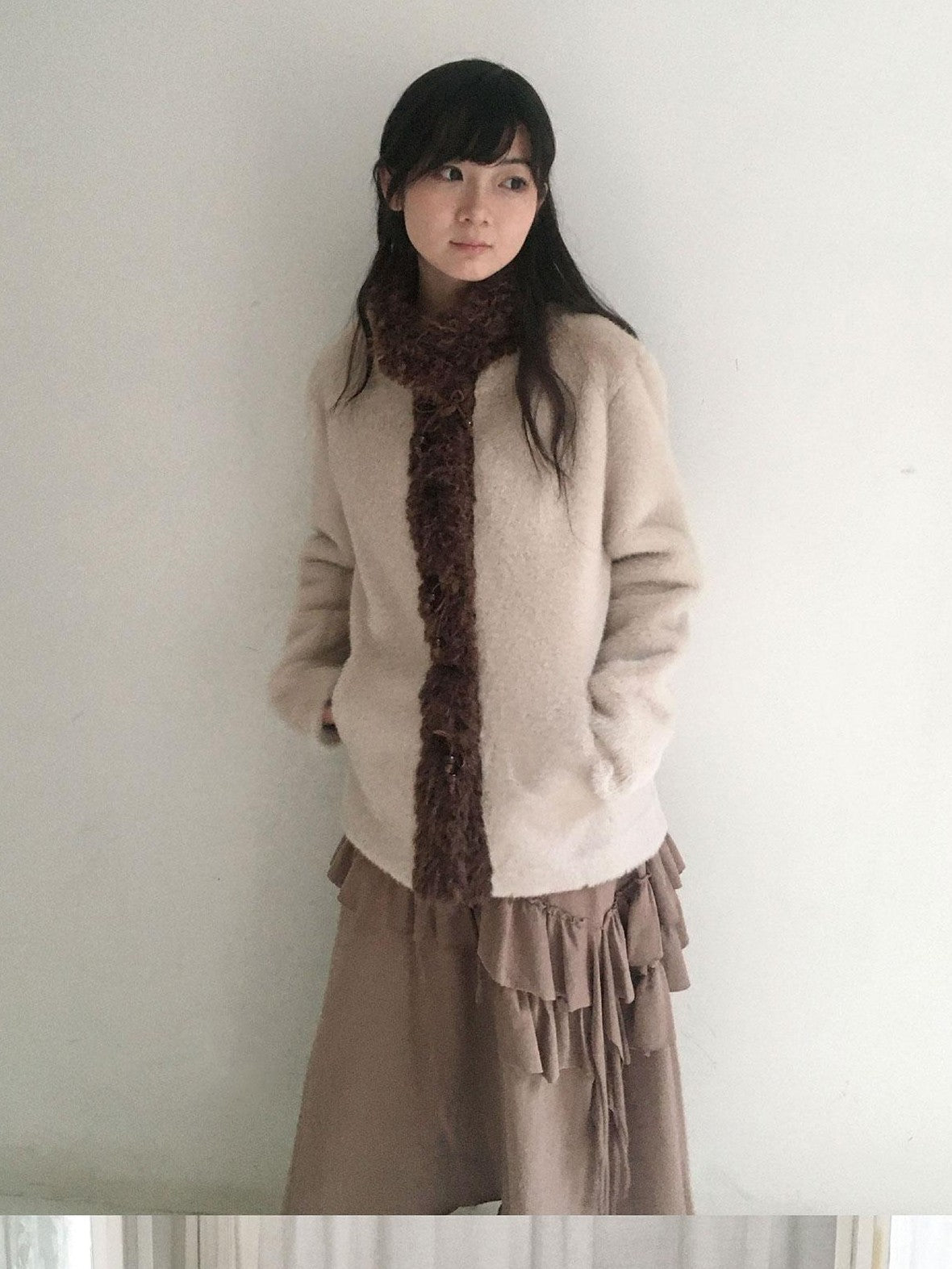 SicAstra Off White Curly Fur Splice Mid Length Vintage Women&