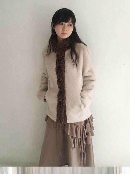 SicAstra Off White Curly Fur Splice Mid Length Vintage Women&
