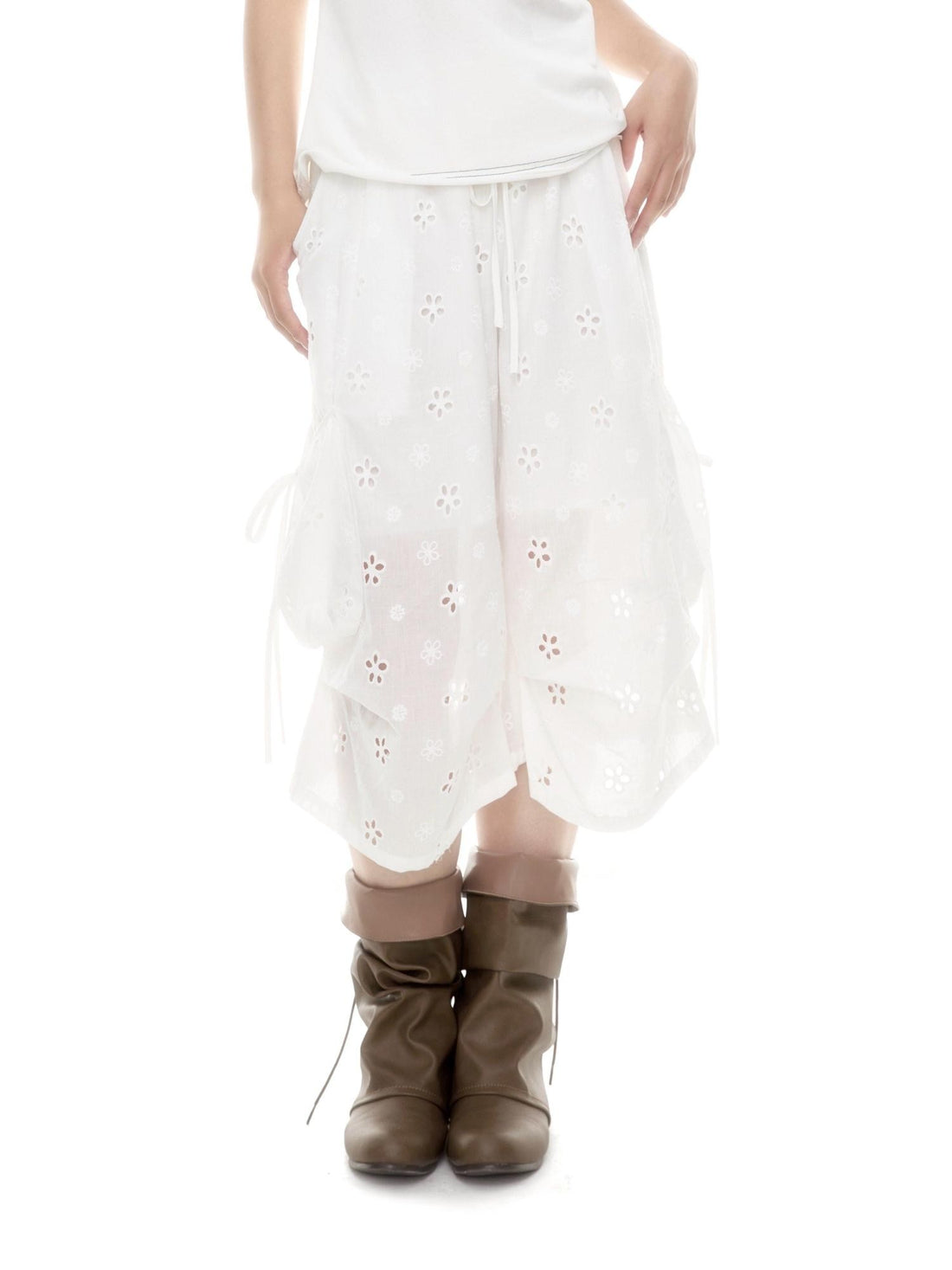 SicAstra Openwork Embroidered Pleated Drawstring Loose Women&