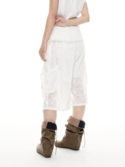 SicAstra Openwork Embroidered Pleated Drawstring Loose Women&