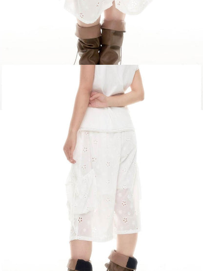 SicAstra Openwork Embroidered Pleated Drawstring Loose Women&