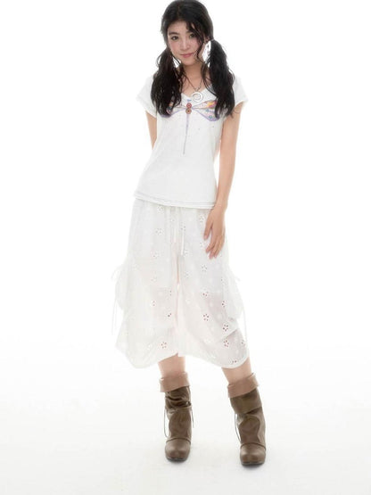 SicAstra Openwork Embroidered Pleated Drawstring Loose Women&
