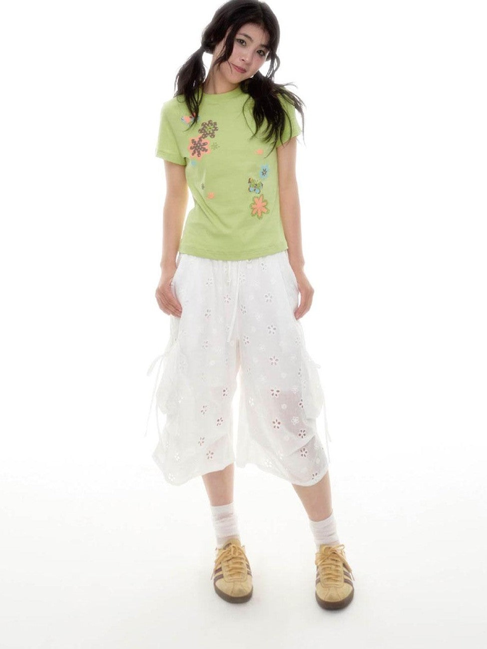 SicAstra Openwork Embroidered Pleated Drawstring Loose Women&