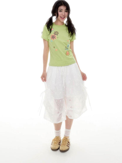 SicAstra Openwork Embroidered Pleated Drawstring Loose Women&