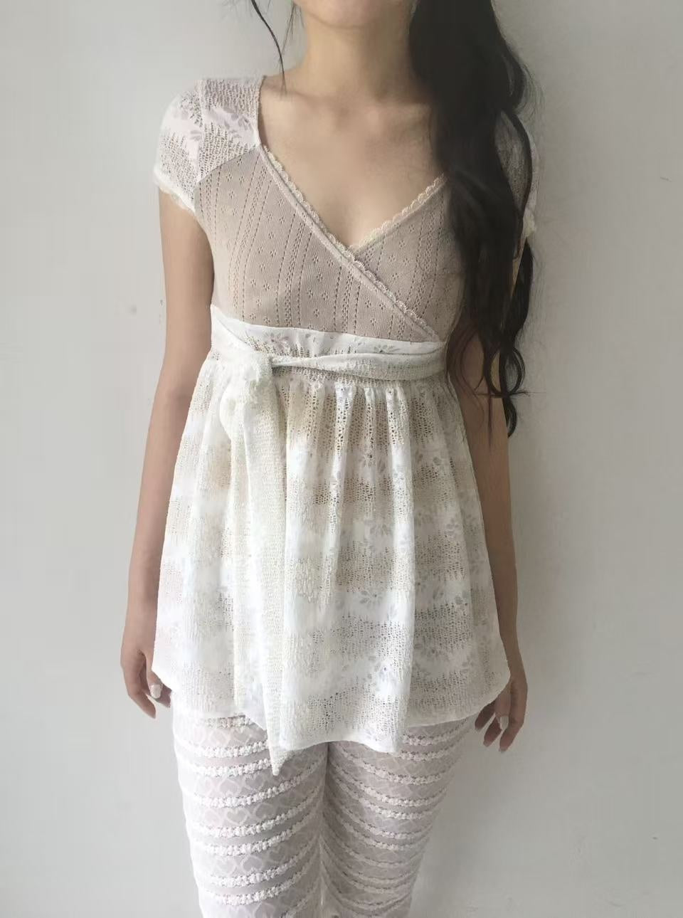 SicAstra_Patchwork_Lace_Trim_V-neck_Tie_Waist_Longline_Women&