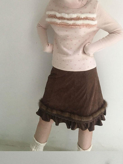 SicAstra Pink Vintage Heart Jacquard High Neck Women&