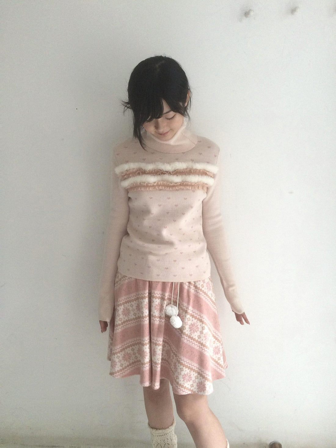 SicAstra Pink Vintage Heart Jacquard High Neck Women&
