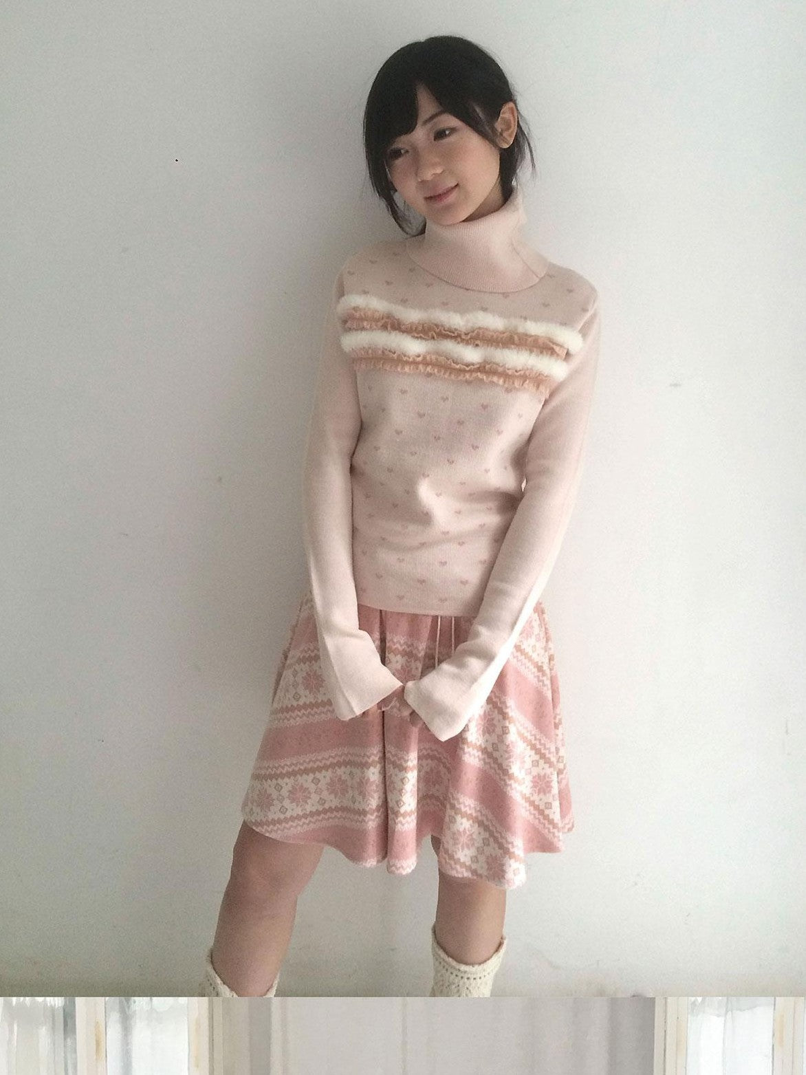 SicAstra Pink Vintage Heart Jacquard High Neck Women&