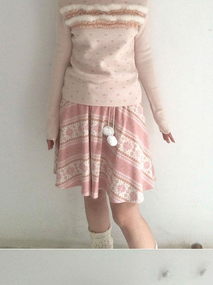 SicAstra Pink Vintage Heart Jacquard High Neck Women&