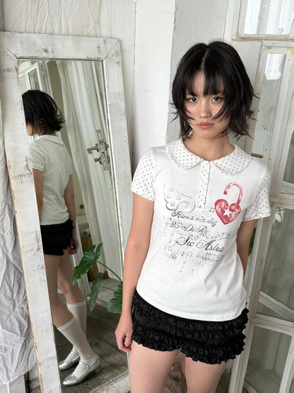 SicAstra Polka Dot Angel Wing Heart Lock Doll Collar Women&