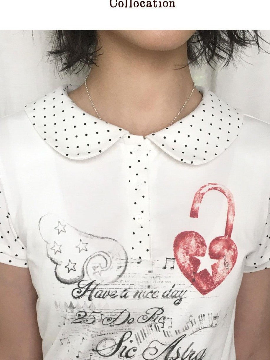 SicAstra Polka Dot Angel Wing Heart Lock Doll Collar Women&