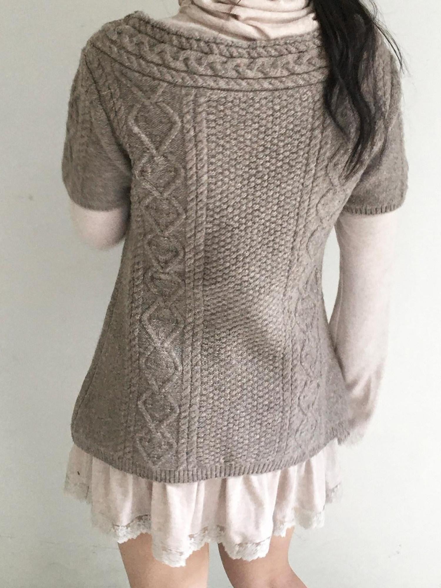 SicAstra Two Tone Cable Knit Buttoned Layered Crewneck Women&