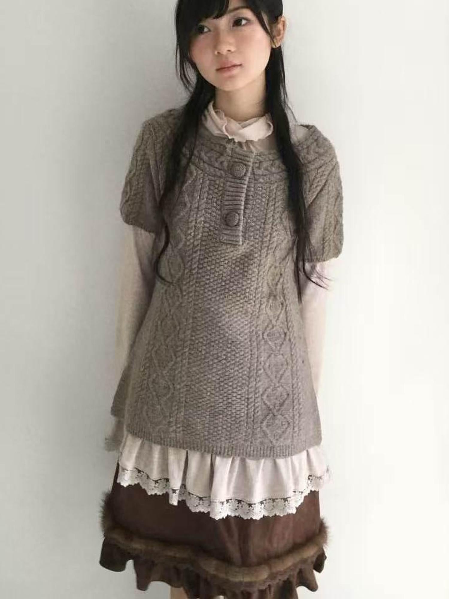 SicAstra Two Tone Cable Knit Buttoned Layered Crewneck Women&