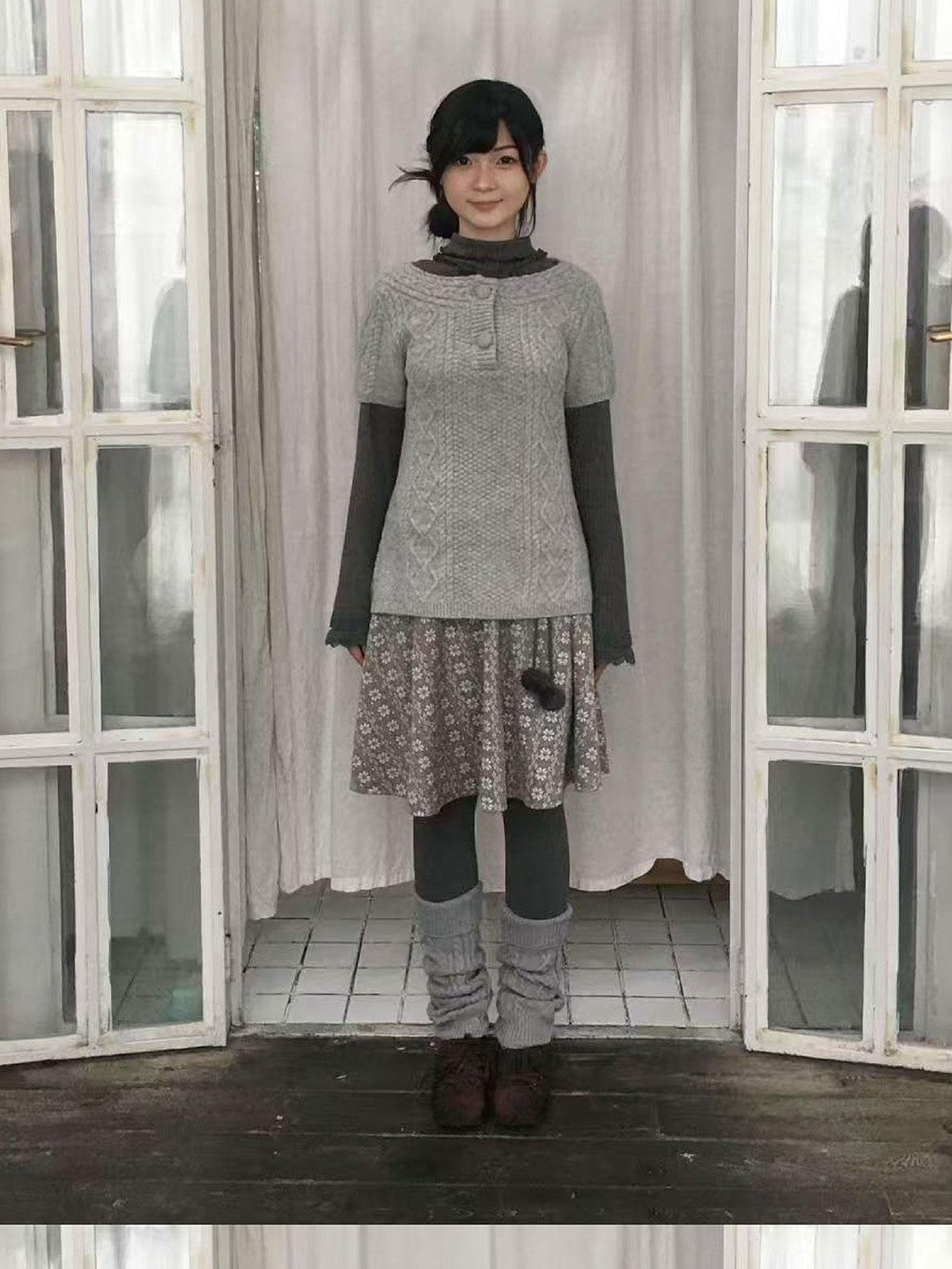 SicAstra Two Tone Cable Knit Buttoned Layered Crewneck Women&